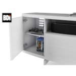 BDI Sweep Media Console (8438) in Satin White With Left Glass Door Open